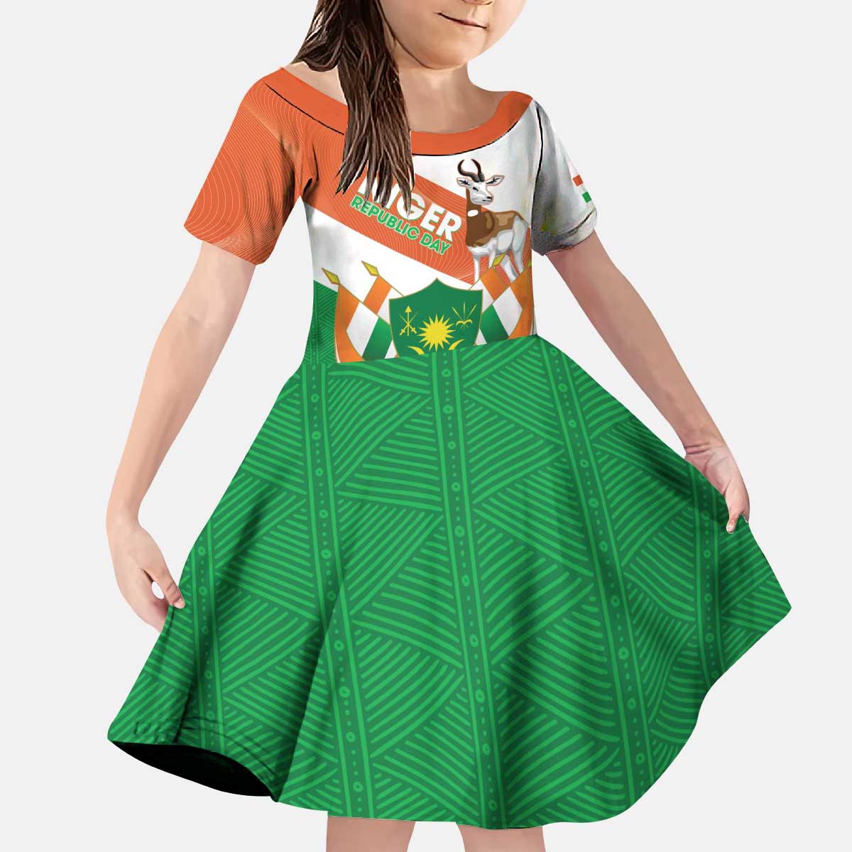 Niger Republic Day Kid Short Sleeve Dress Coat Of Arms With Dama Gazelle - Wonder Print Shop