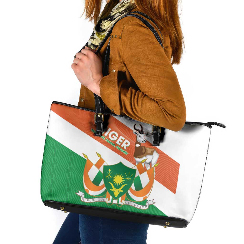 Niger Republic Day Leather Tote Bag Coat Of Arms With Dama Gazelle - Wonder Print Shop