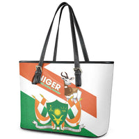 Niger Republic Day Leather Tote Bag Coat Of Arms With Dama Gazelle - Wonder Print Shop