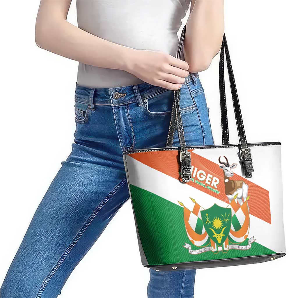 Niger Republic Day Leather Tote Bag Coat Of Arms With Dama Gazelle - Wonder Print Shop