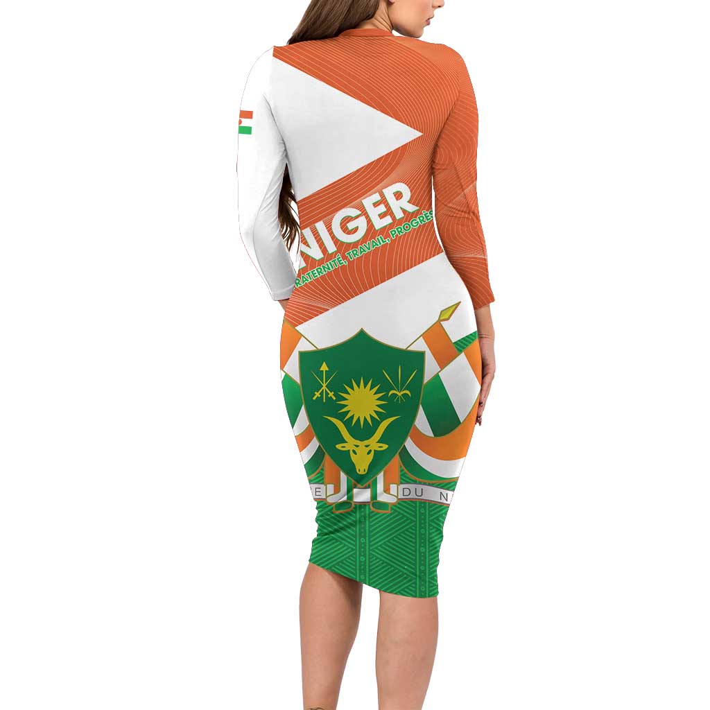 Niger Republic Day Long Sleeve Bodycon Dress Coat Of Arms With Dama Gazelle - Wonder Print Shop
