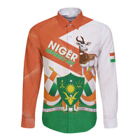 Niger Republic Day Long Sleeve Button Shirt Coat Of Arms With Dama Gazelle - Wonder Print Shop