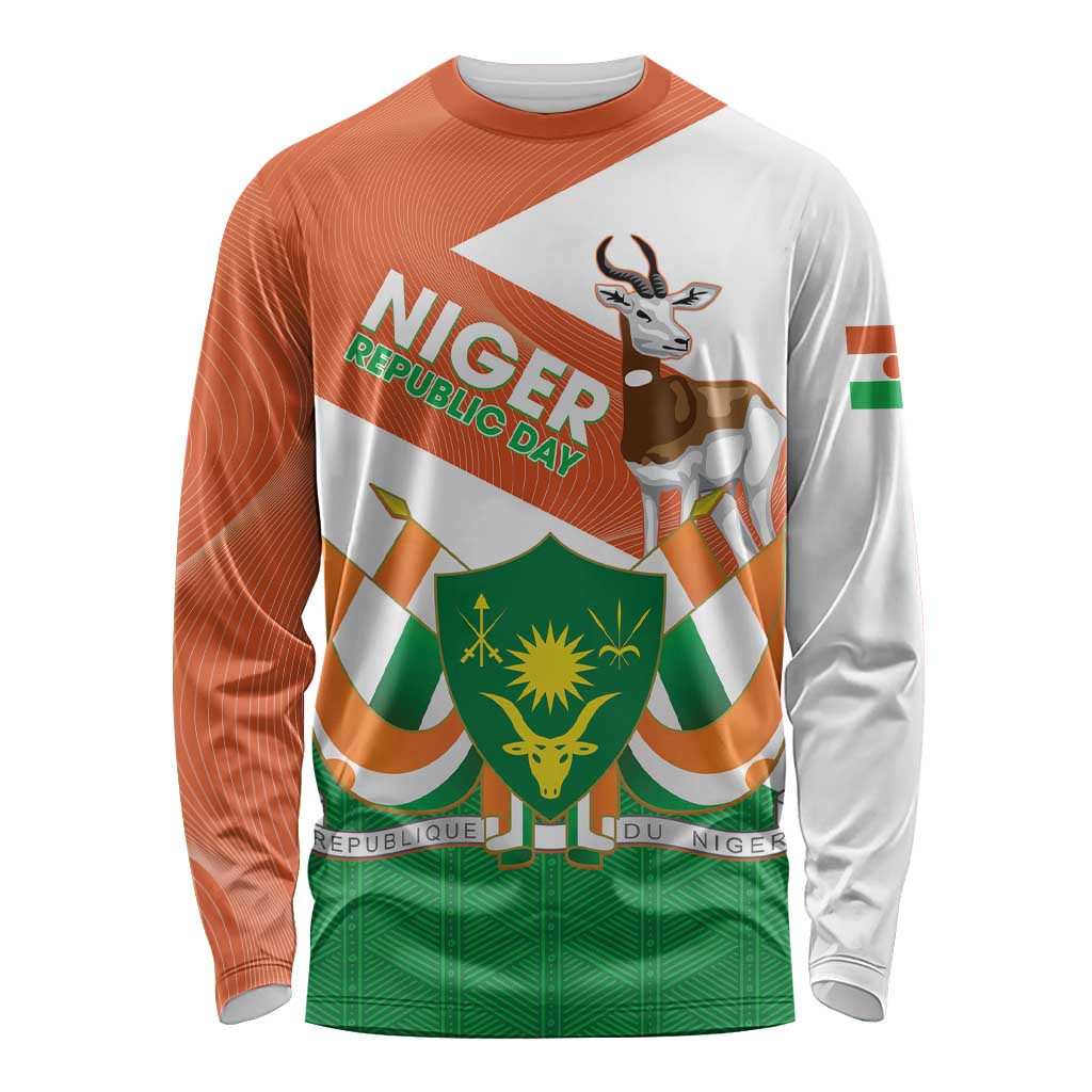 Niger Republic Day Long Sleeve Shirt Coat Of Arms With Dama Gazelle - Wonder Print Shop