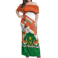 Niger Republic Day Off Shoulder Maxi Dress Coat Of Arms With Dama Gazelle - Wonder Print Shop