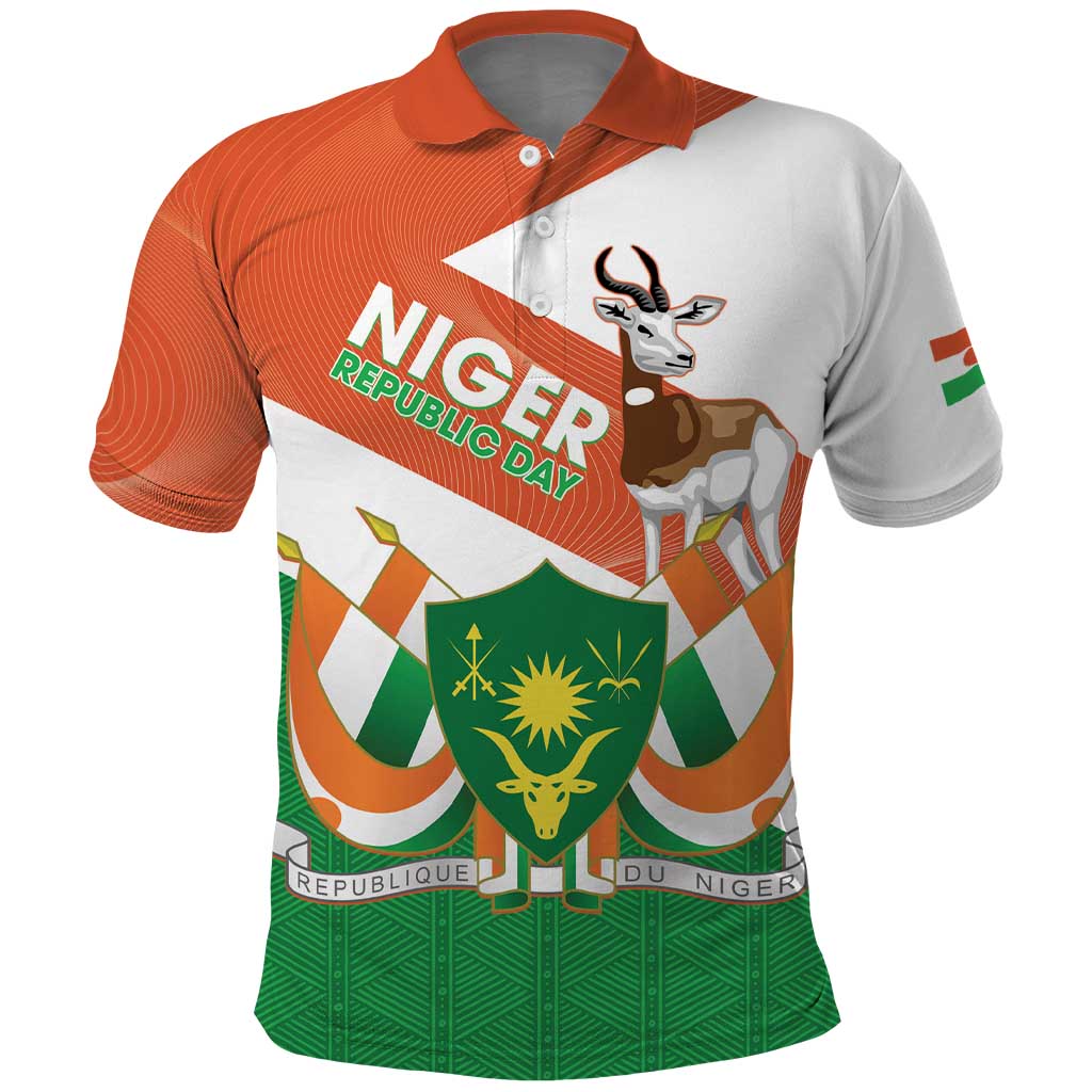 Niger Republic Day Polo Shirt Coat Of Arms With Dama Gazelle - Wonder Print Shop