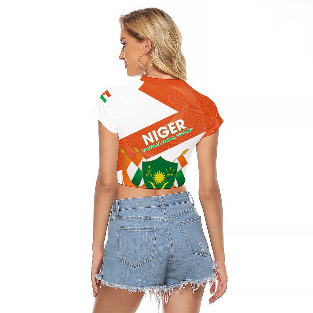 Niger Republic Day Raglan Cropped T Shirt Coat Of Arms With Dama Gazelle - Wonder Print Shop