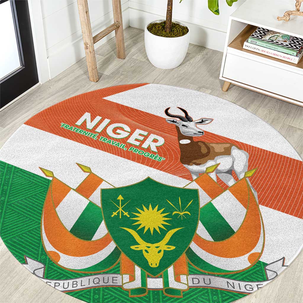 Niger Republic Day Round Carpet Coat Of Arms With Dama Gazelle