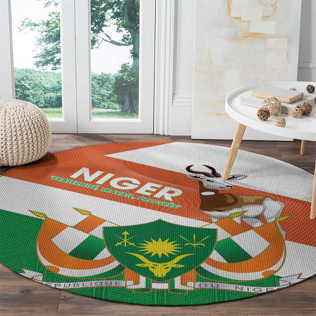 Niger Republic Day Round Carpet Coat Of Arms With Dama Gazelle