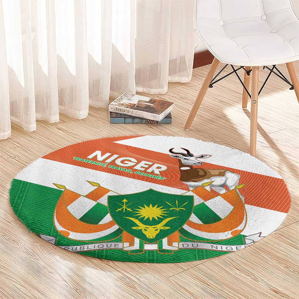 Niger Republic Day Round Carpet Coat Of Arms With Dama Gazelle