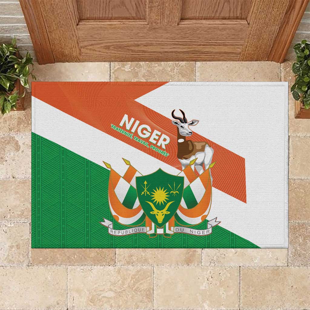 Niger Republic Day Rubber Doormat Coat Of Arms With Dama Gazelle - Wonder Print Shop
