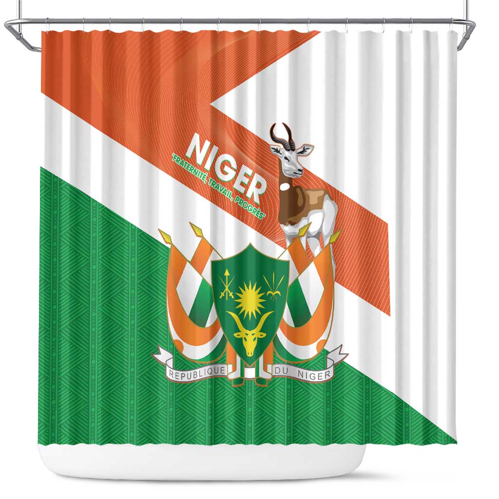 Niger Republic Day Shower Curtain Coat Of Arms With Dama Gazelle