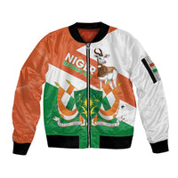 Niger Republic Day Sleeve Zip Bomber Jacket Coat Of Arms With Dama Gazelle - Wonder Print Shop