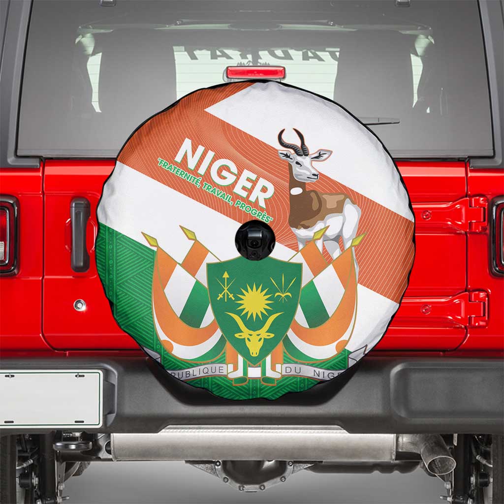 Niger Republic Day Spare Tire Cover Coat Of Arms With Dama Gazelle - Wonder Print Shop