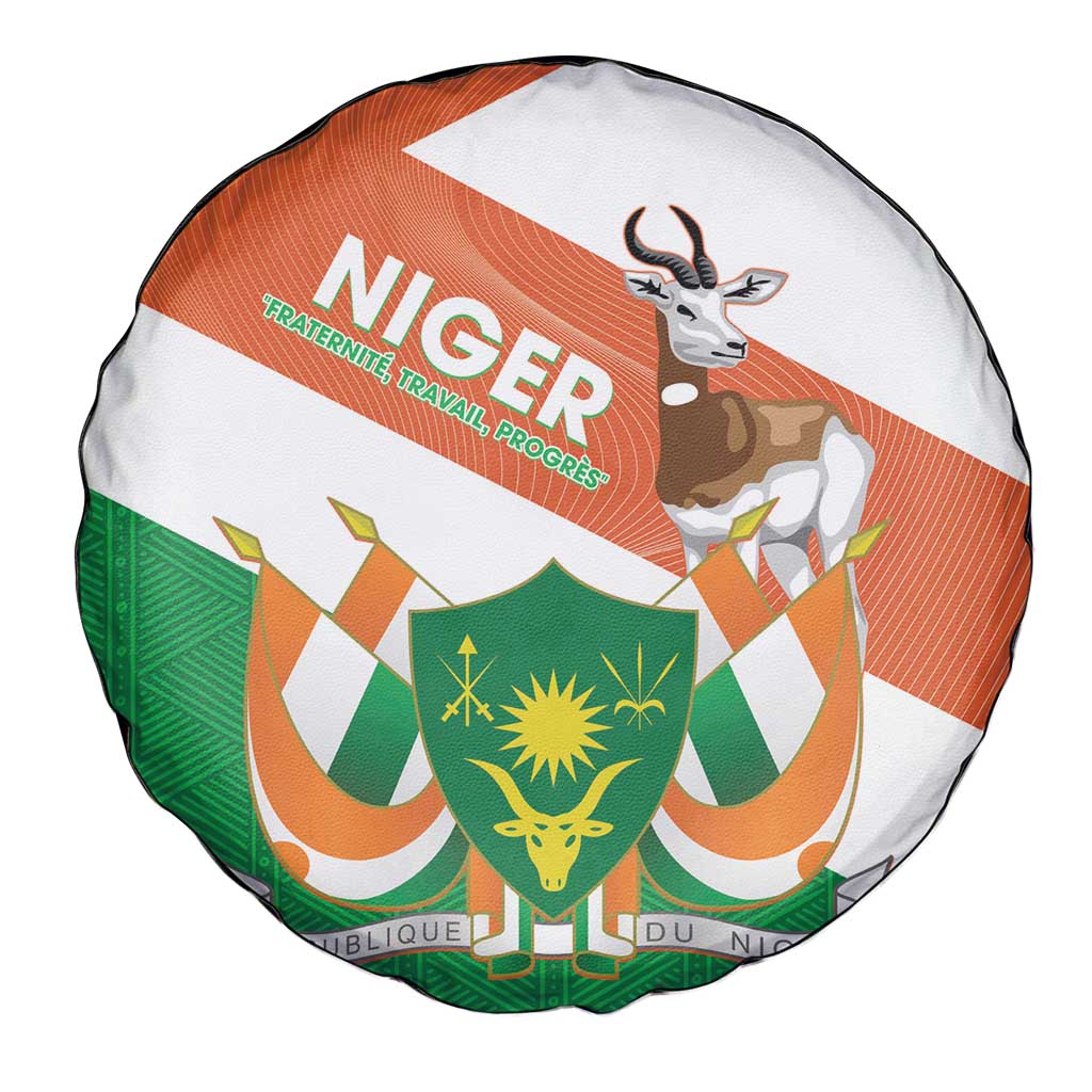 Niger Republic Day Spare Tire Cover Coat Of Arms With Dama Gazelle - Wonder Print Shop