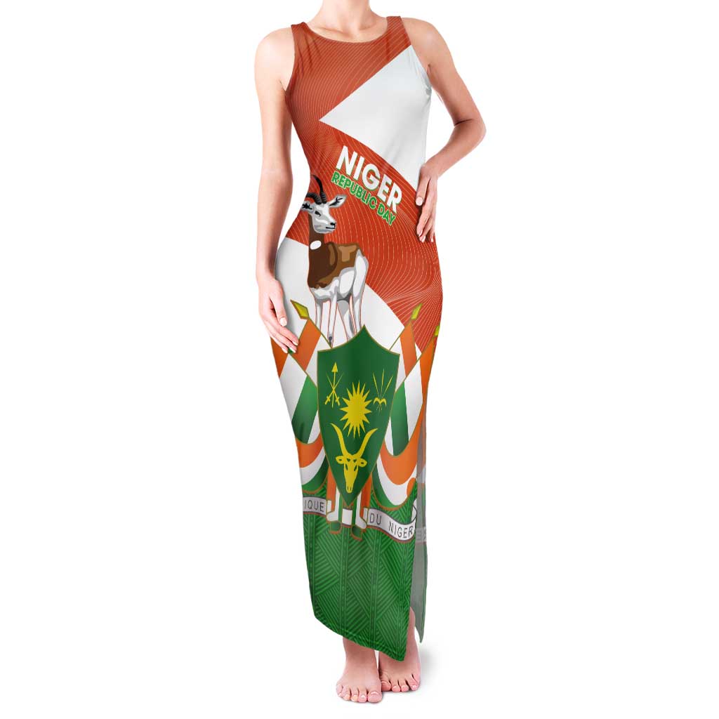 Niger Republic Day Tank Maxi Dress Coat Of Arms With Dama Gazelle - Wonder Print Shop