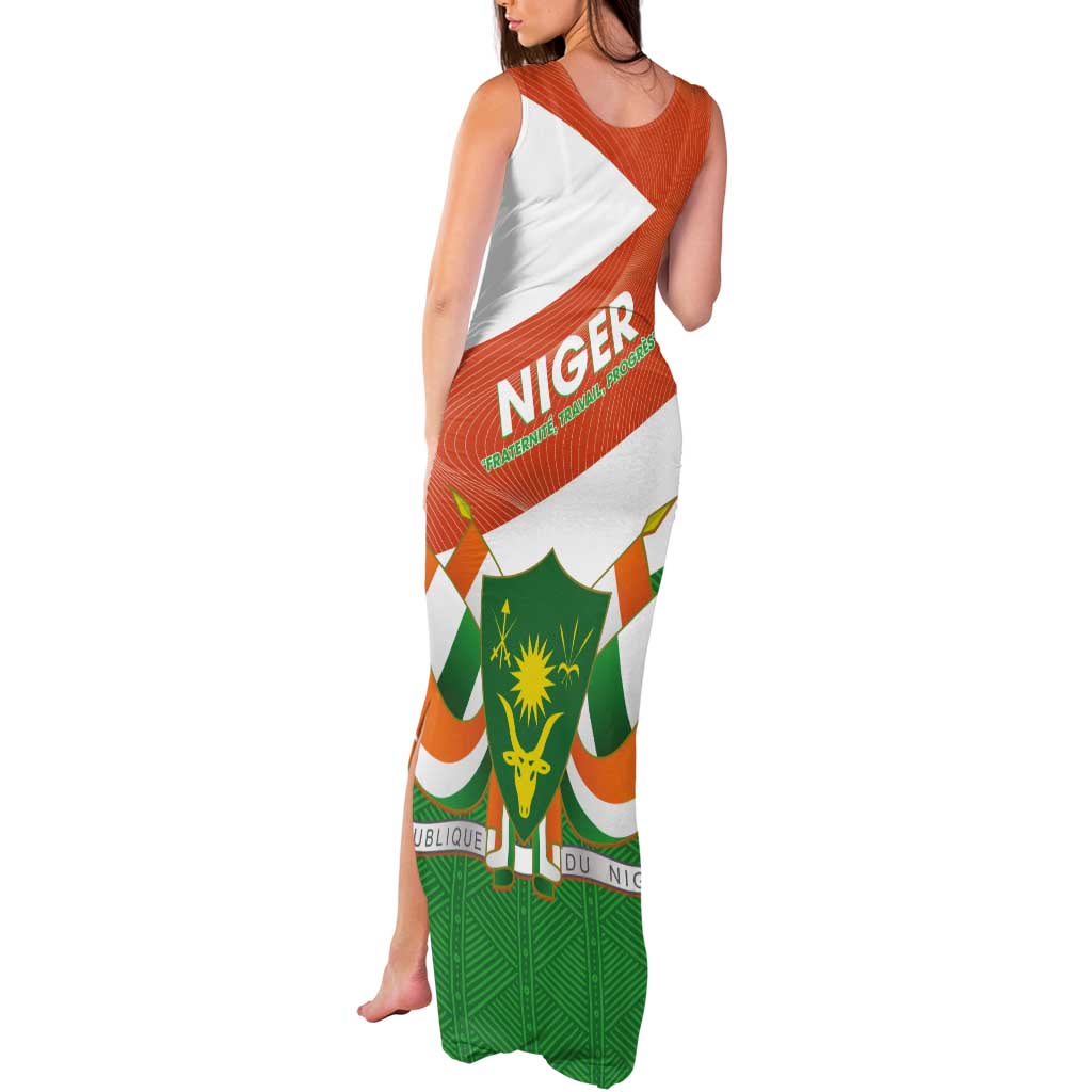 Niger Republic Day Tank Maxi Dress Coat Of Arms With Dama Gazelle - Wonder Print Shop