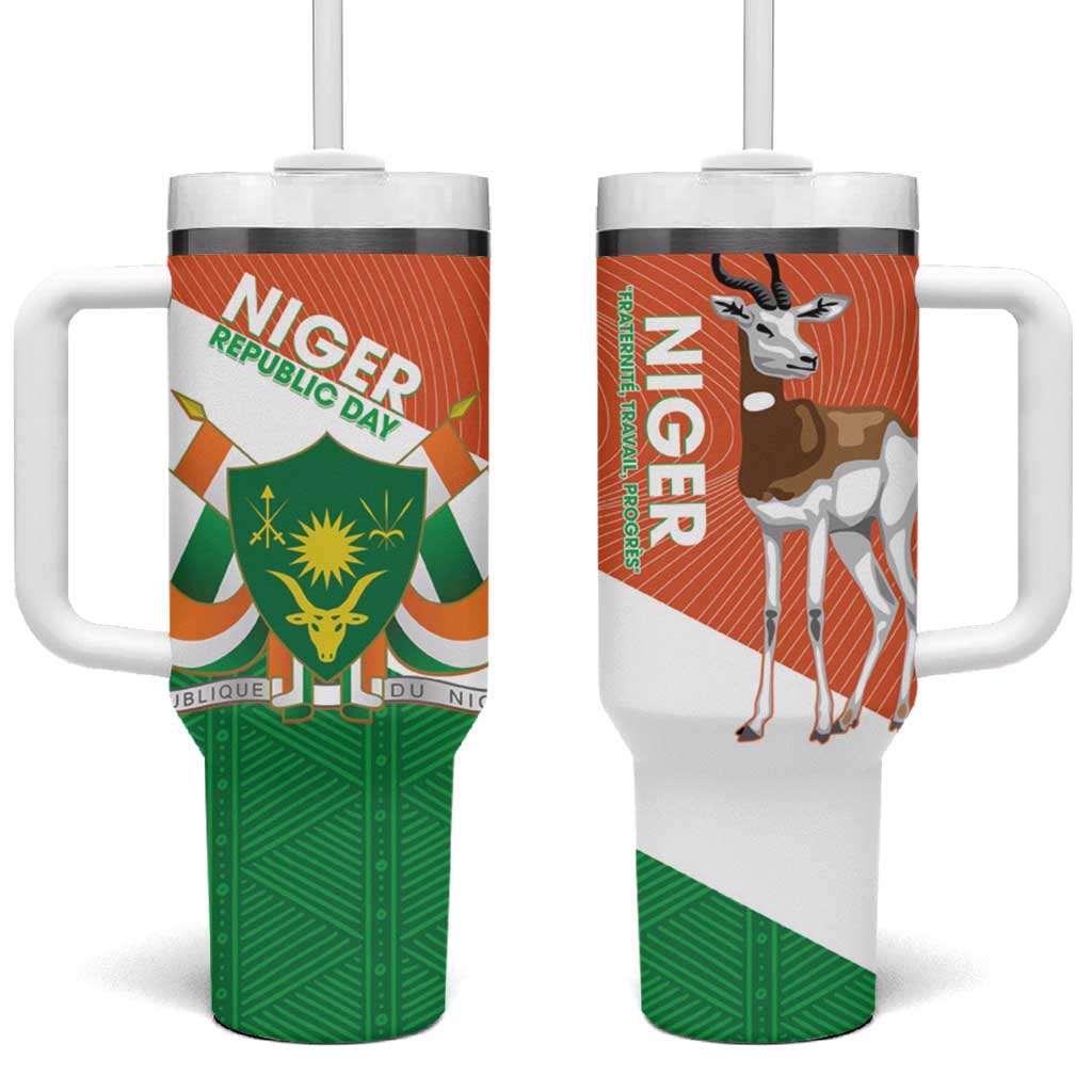 Niger Republic Day Tumbler With Handle Coat Of Arms With Dama Gazelle - Wonder Print Shop