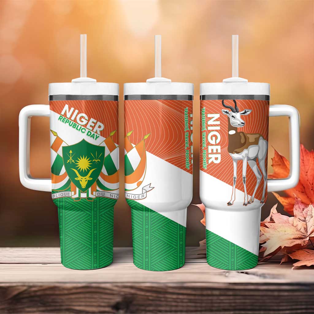 Niger Republic Day Tumbler With Handle Coat Of Arms With Dama Gazelle - Wonder Print Shop