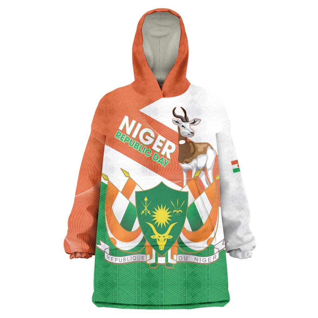 Niger Republic Day Wearable Blanket Hoodie Coat Of Arms With Dama Gazelle - Wonder Print Shop