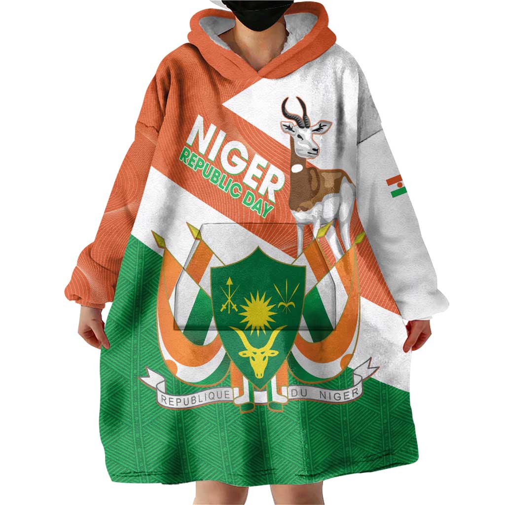 Niger Republic Day Wearable Blanket Hoodie Coat Of Arms With Dama Gazelle - Wonder Print Shop