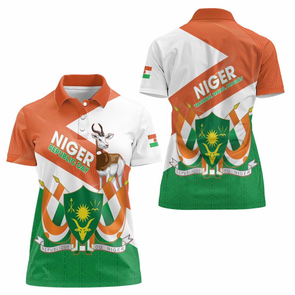 Niger Republic Day Women Polo Shirt Coat Of Arms With Dama Gazelle - Wonder Print Shop