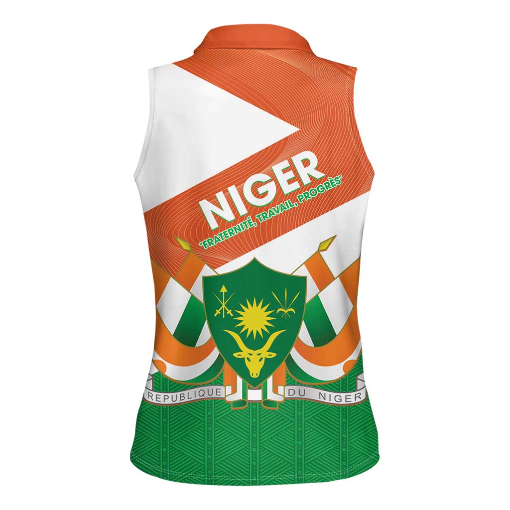 Niger Republic Day Women Sleeveless Polo Shirt Coat Of Arms With Dama Gazelle - Wonder Print Shop