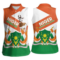 Niger Republic Day Women Sleeveless Polo Shirt Coat Of Arms With Dama Gazelle - Wonder Print Shop