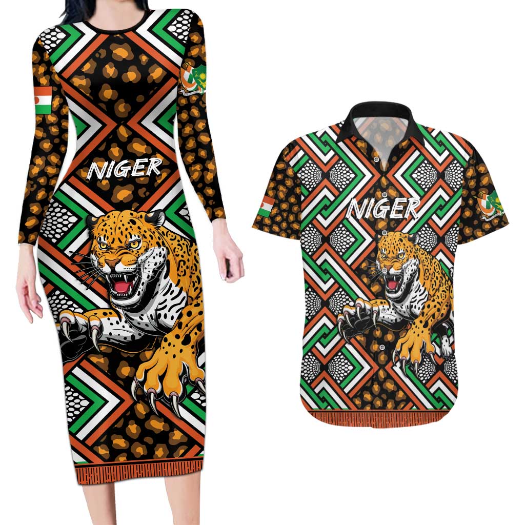 Personalized Niger Couples Matching Long Sleeve Bodycon Dress and Hawaiian Shirt Leopard Ankara African Pattern - Wonder Print Shop