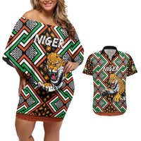 Personalized Niger Couples Matching Off Shoulder Short Dress and Hawaiian Shirt Leopard Ankara African Pattern - Wonder Print Shop