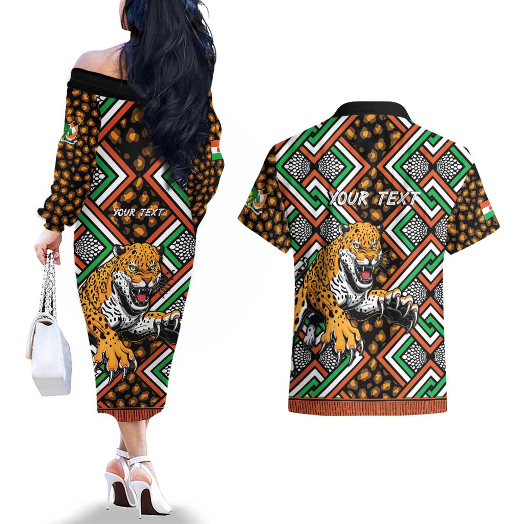 Personalized Niger Couples Matching Off The Shoulder Long Sleeve Dress and Hawaiian Shirt Leopard Ankara African Pattern - Wonder Print Shop