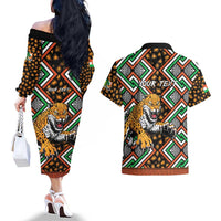 Personalized Niger Couples Matching Off The Shoulder Long Sleeve Dress and Hawaiian Shirt Leopard Ankara African Pattern - Wonder Print Shop