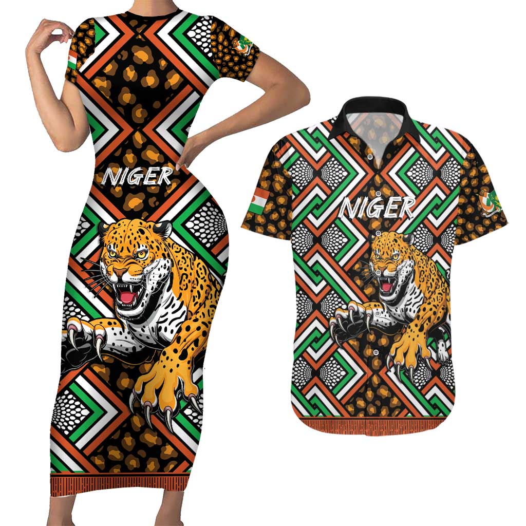 Personalized Niger Couples Matching Short Sleeve Bodycon Dress and Hawaiian Shirt Leopard Ankara African Pattern - Wonder Print Shop