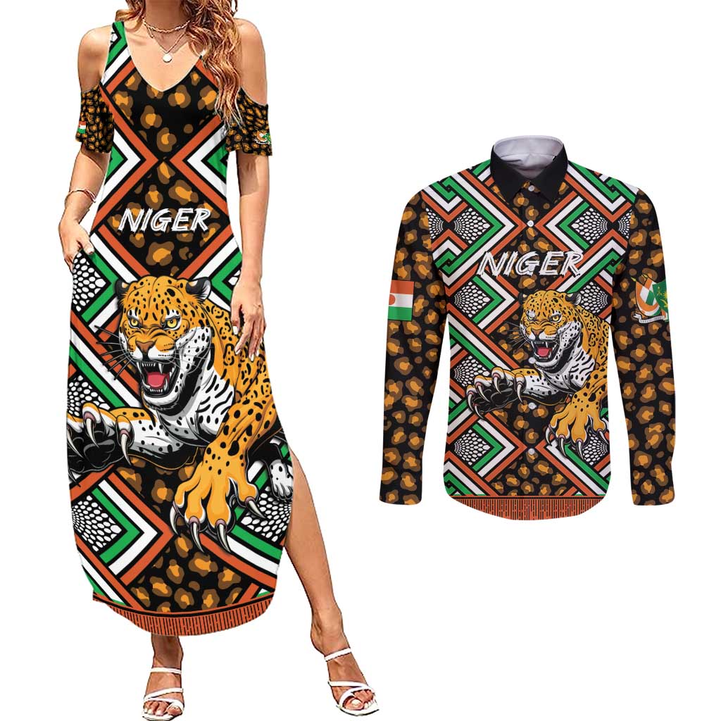 Personalized Niger Couples Matching Summer Maxi Dress and Long Sleeve Button Shirt Leopard Ankara African Pattern - Wonder Print Shop