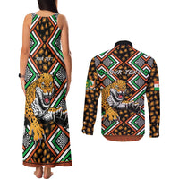 Personalized Niger Couples Matching Tank Maxi Dress and Long Sleeve Button Shirt Leopard Ankara African Pattern - Wonder Print Shop