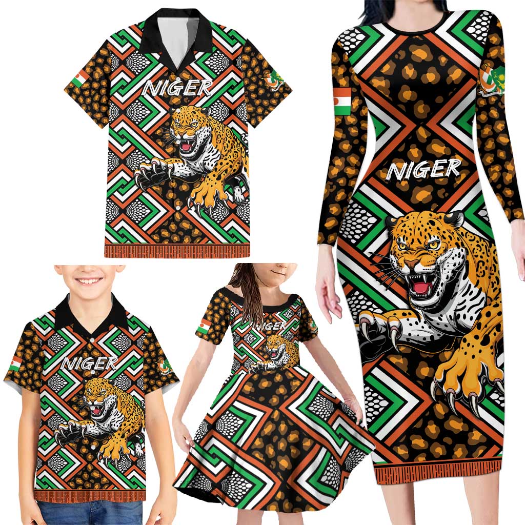 Personalized Niger Family Matching Long Sleeve Bodycon Dress and Hawaiian Shirt Leopard Ankara African Pattern - Wonder Print Shop