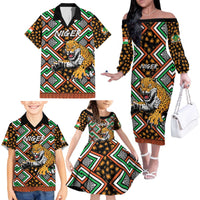 Personalized Niger Family Matching Off The Shoulder Long Sleeve Dress and Hawaiian Shirt Leopard Ankara African Pattern - Wonder Print Shop