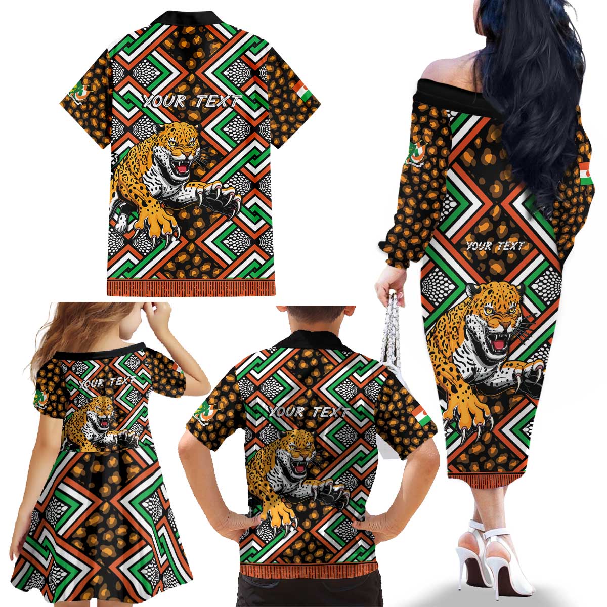 Personalized Niger Family Matching Off The Shoulder Long Sleeve Dress and Hawaiian Shirt Leopard Ankara African Pattern - Wonder Print Shop