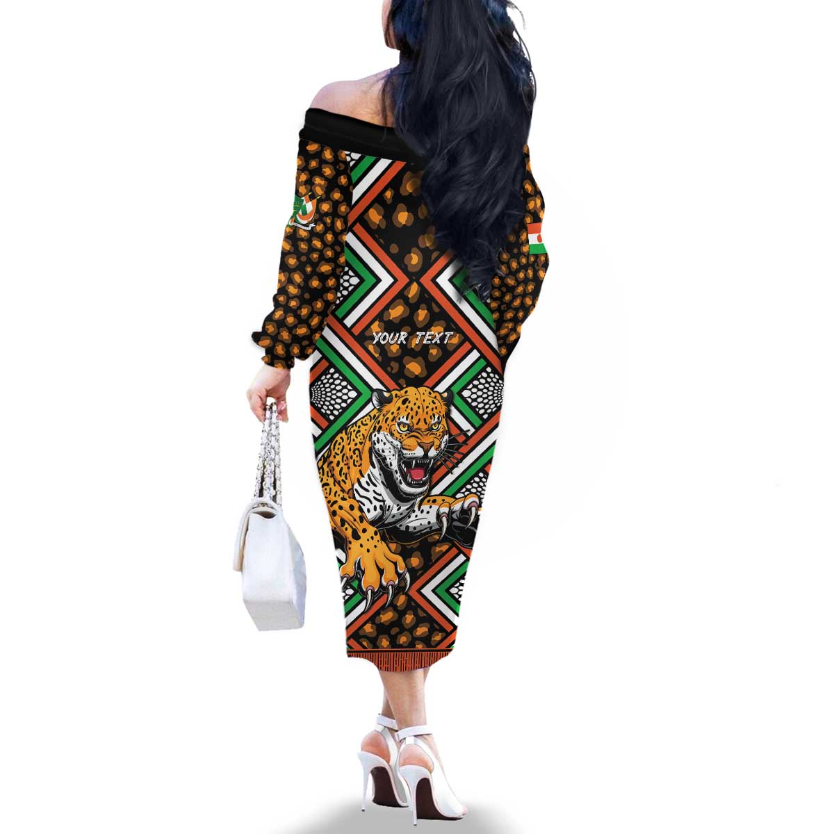 Personalized Niger Family Matching Off The Shoulder Long Sleeve Dress and Hawaiian Shirt Leopard Ankara African Pattern - Wonder Print Shop