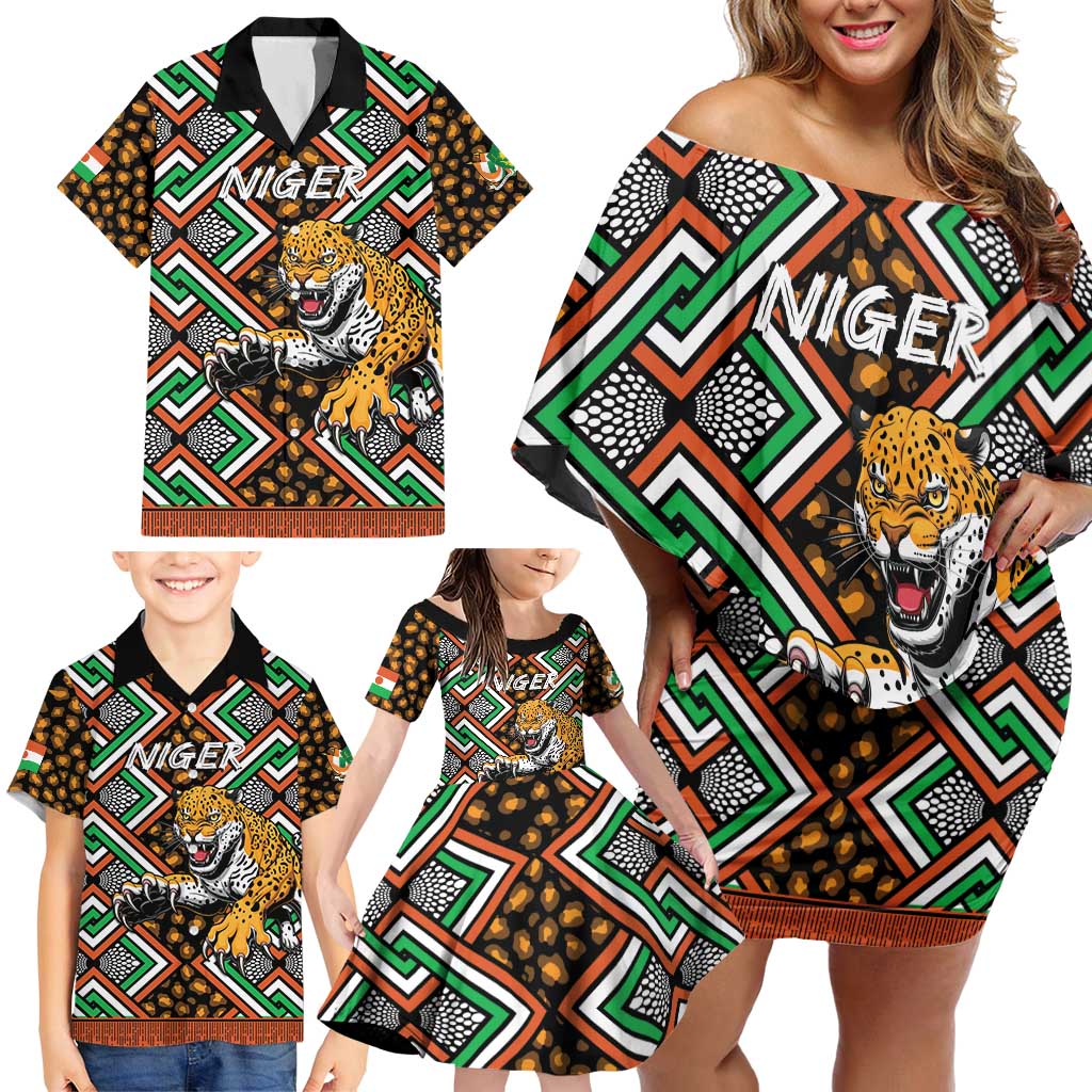 Personalized Niger Family Matching Off Shoulder Short Dress and Hawaiian Shirt Leopard Ankara African Pattern - Wonder Print Shop
