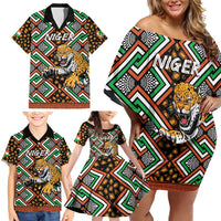 Personalized Niger Family Matching Off Shoulder Short Dress and Hawaiian Shirt Leopard Ankara African Pattern - Wonder Print Shop
