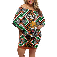 Personalized Niger Family Matching Off Shoulder Short Dress and Hawaiian Shirt Leopard Ankara African Pattern - Wonder Print Shop