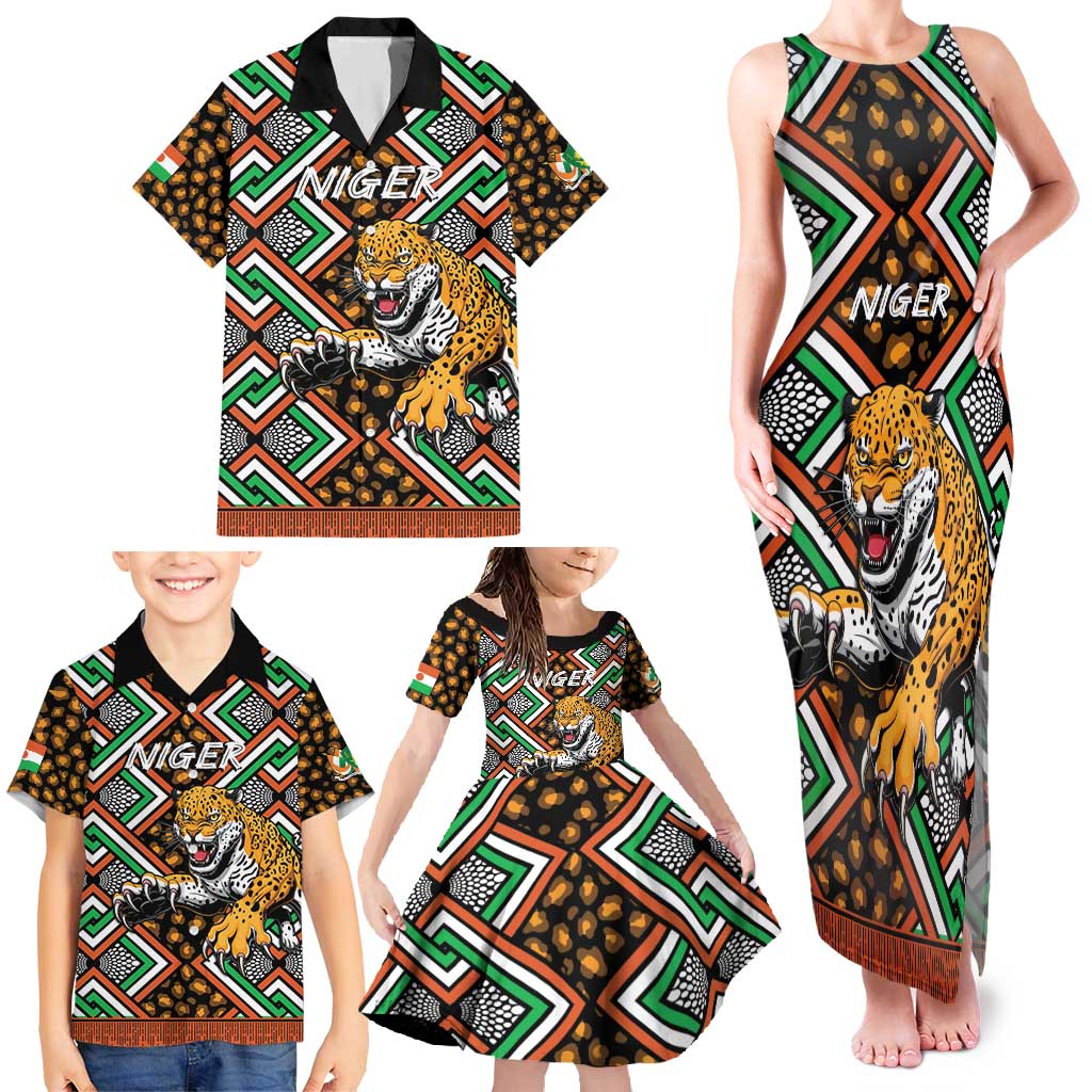 Personalized Niger Family Matching Tank Maxi Dress and Hawaiian Shirt Leopard Ankara African Pattern - Wonder Print Shop