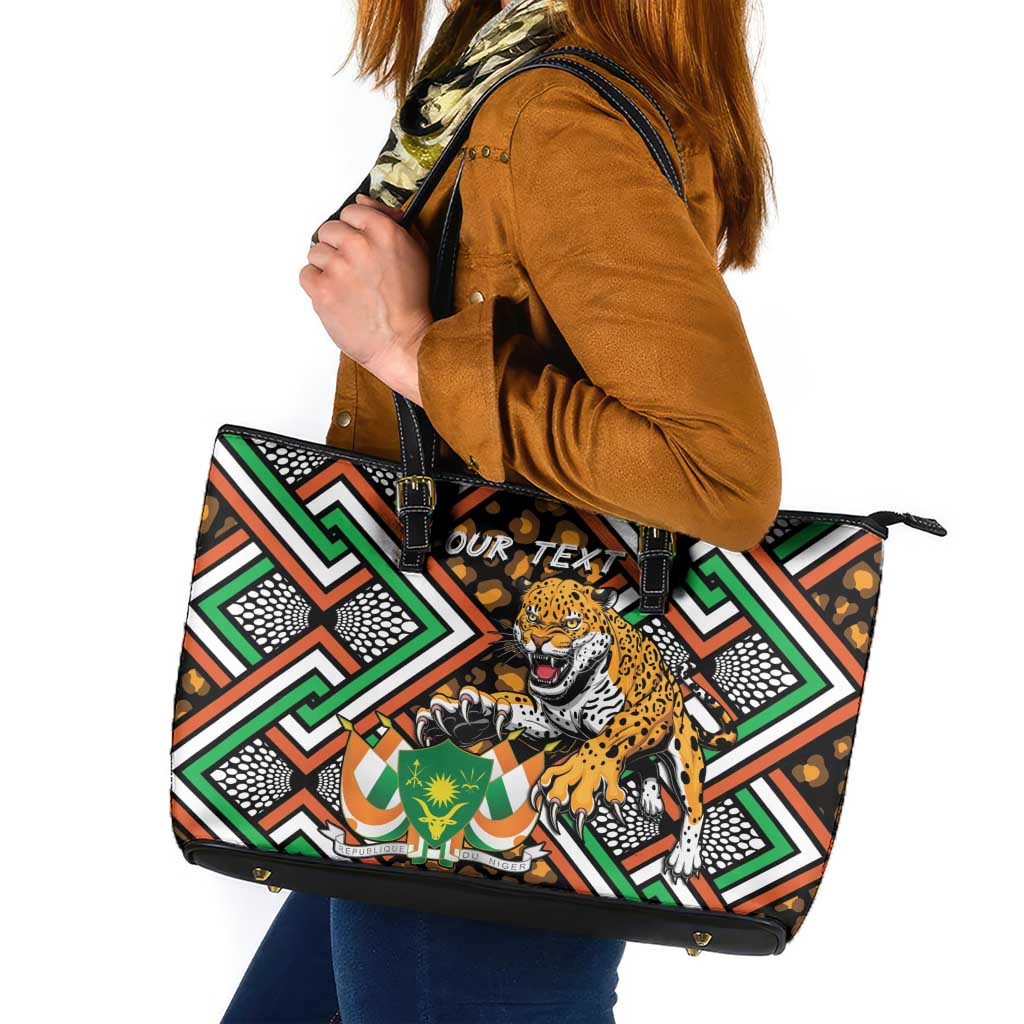 Personalized Niger Leather Tote Bag Leopard Ankara African Pattern - Wonder Print Shop