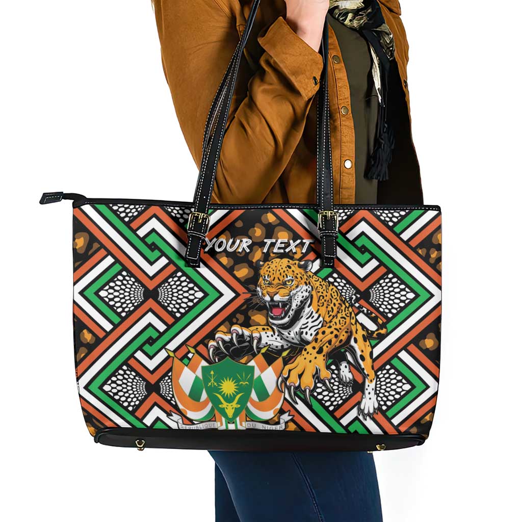 Personalized Niger Leather Tote Bag Leopard Ankara African Pattern - Wonder Print Shop