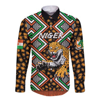 Personalized Niger Long Sleeve Button Shirt Leopard Ankara African Pattern - Wonder Print Shop