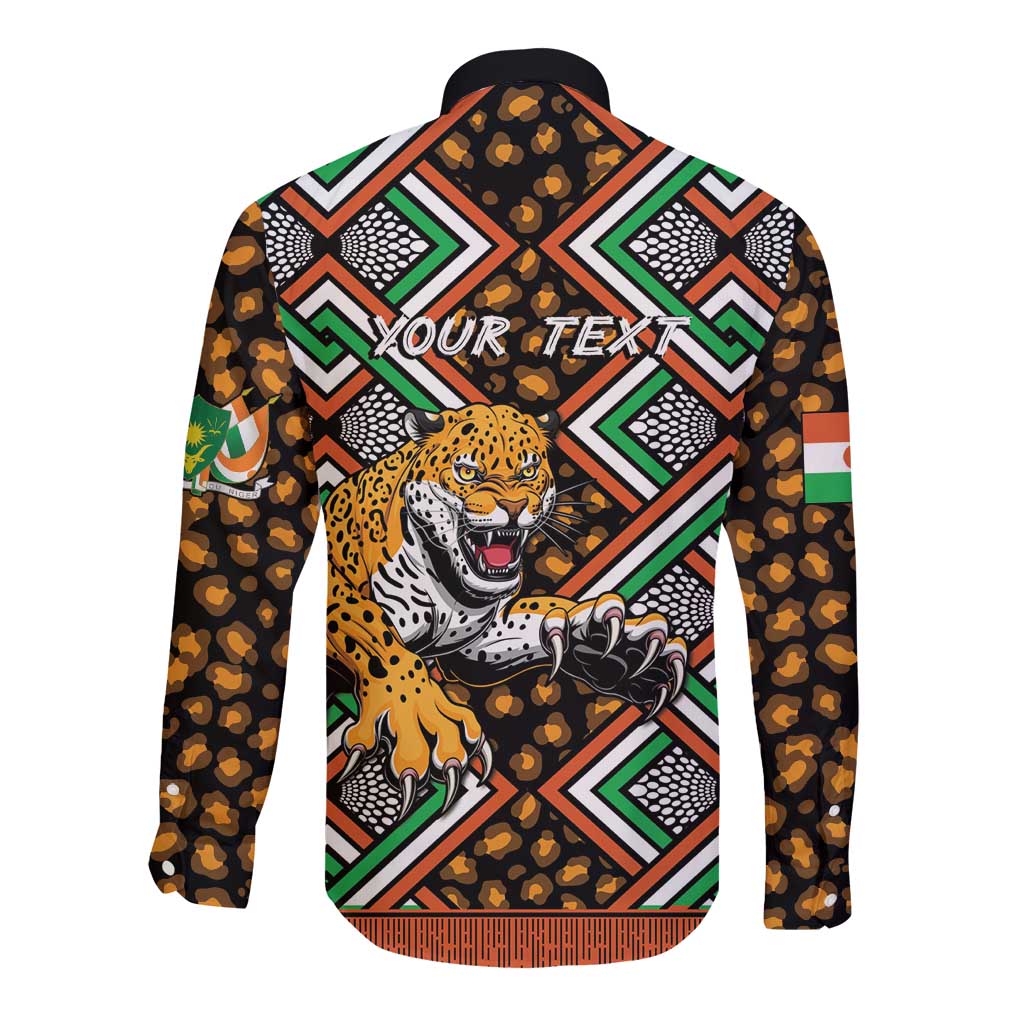 Personalized Niger Long Sleeve Button Shirt Leopard Ankara African Pattern - Wonder Print Shop