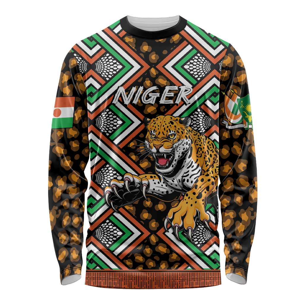 Personalized Niger Long Sleeve Shirt Leopard Ankara African Pattern - Wonder Print Shop