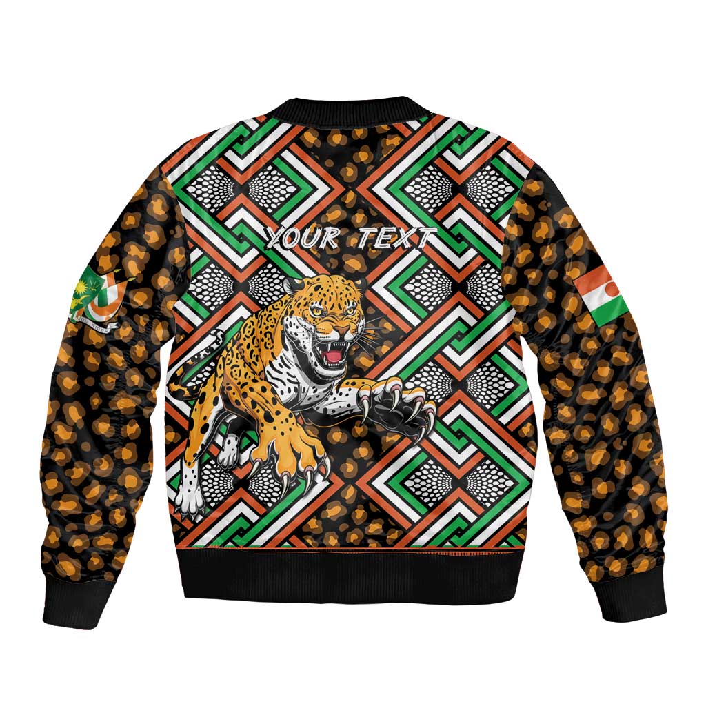 Personalized Niger Sleeve Zip Bomber Jacket Leopard Ankara African Pattern - Wonder Print Shop