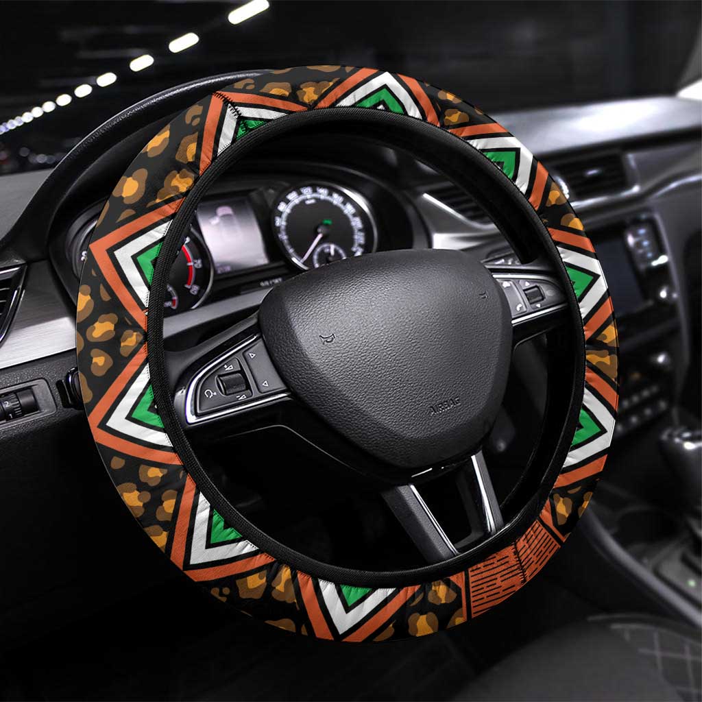 Niger Steering Wheel Cover Leopard Ankara African Pattern - Wonder Print Shop