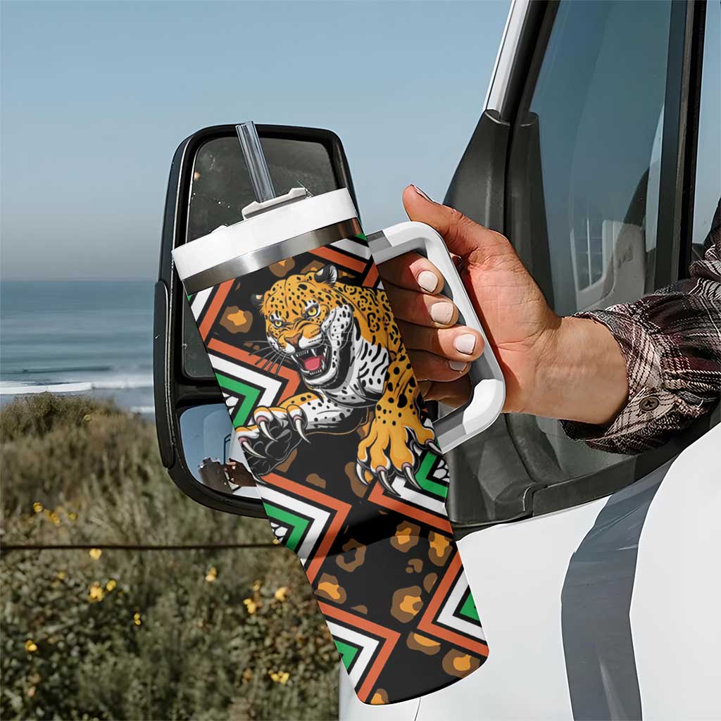 Niger Tumbler With Handle Leopard Ankara African Pattern - Wonder Print Shop